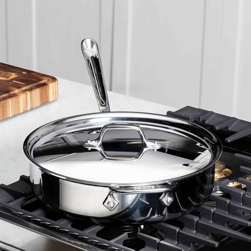 All-Clad D3® Stainless Steel 6 Quart Saute Pan Covered- Made in the USA- The Original Bonded Professional Cookware- Oven Safe & Induction Compatible