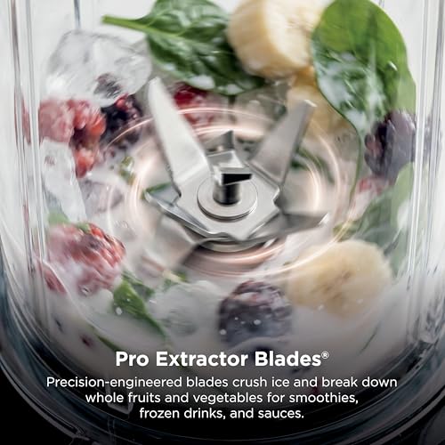 Ninja Nutri-Plus Personal Blender | Compact Push to Blend | Make Frozen Drinks, Smoothies, Sauces & More | With (3) 20 oz. To-Go Cups, (2) Spout-Lids & (1) Storage-Lid | 900 Peak Watt | Silver | BN301
