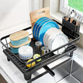 Urackify Dish Drying Rack for Kitchen Counter, Sink Dish Rack with Drainboard 12.2" W x 16.5" L, Large Dish Drainer with Cutlery Holder, Home Countertop Plate Dryer Storage Rack, Black