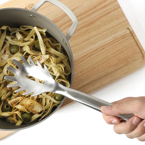 Calphalon Prime Pasta Server, Stainless Steel Pasta Serving Spoon for Spaghetti, Noodles & Pasta, Heavy-Gauge Heat-Resistant Utensil with Weighted Handle