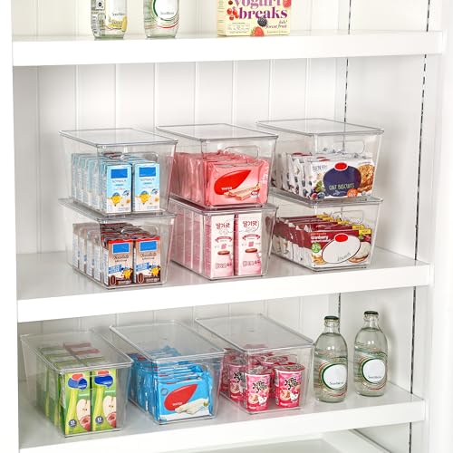 Vtopmart 6 Pack Clear Stackable Storage Bins with Lids, Medium Plastic Containers with Handle for Pantry Organizer and Storage,Perfect for Kitchen,Fridge,Cabinet, Closet,Bathroom Organization