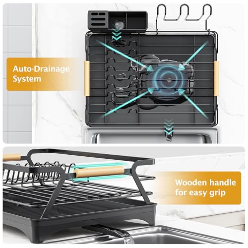 Epicano Dish Drying Rack for Kitchen Counter,Black,Large Capacity