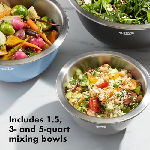 OXO Good Grips 3-Piece Stainless Steel Mixing Bowl Set - Blue/Gray