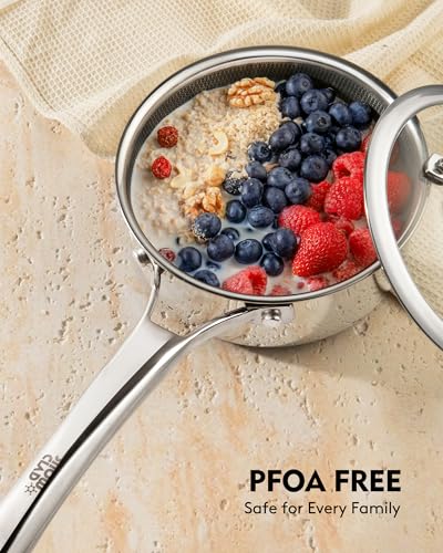 SNOWCLAD Pots and Pans Set Non Stick, 10 Pcs Hybrid Stainless Steel Cookware Sets, Non Stick Frying Pans, Saucepans, Saute Pan & Stock Pot, PFOA Free Kitchen Skillet,Induction Compatible
