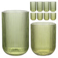 WeirdUncle Set of 8 Ribbed Glassware,4 Highball Glasses 14oz & 4 Rocks Drinking Glasses 9oz, Green, Origami Style, Fluted Design, for Milk, Water, Cocktail, Juice, Beer, ToothBrush Cup, Gift