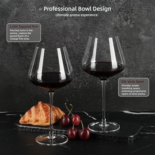 LASTURYCX Wine Glasses Set of 4, 18OZ Large Crystal Red Wine Glasses, Hand Blown Vintage Wine Glasses with Thin Rim, Large Bowl, Long Stem, Gifts for Wedding, Housewarming, Birthday