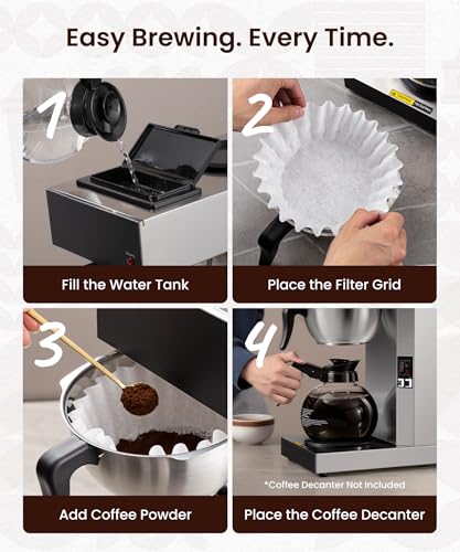 SYBO 12 Cup Coffee Maker Commercial, Pour Over Coffee Maker Brewer, Industrial Stainless Steel Cafetera with 2 Warmers