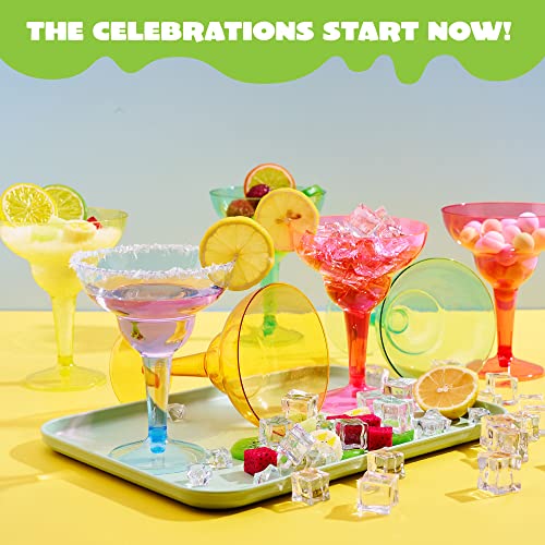 JOYIN 48PCS Plastic Margarita Glasses Cups, 12 oz Neon Disposable Cocktail Cup, Drink Cups for Cinco De Mayo Fiesta Decoration, Mexican Theme Party Supplies