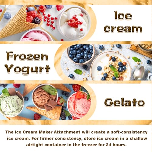 FOKIEE Ice Cream Maker Attachment for KitchenAid 4.5/5QT & 6QT Mixers, Frozen Ice Cream & Sorbet Gelato Maker for KitchenAid, 2 Quart, White, Not Dishwasher Safe