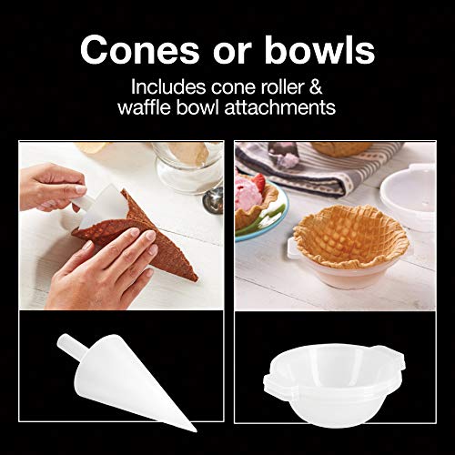 Proctor Silex Waffle Cone and Ice Cream Bowl Maker with Browning Control, Shaper Roller and Cup Press, 7.5” PFAS-Free Nonstick Plates, White (26410MN)