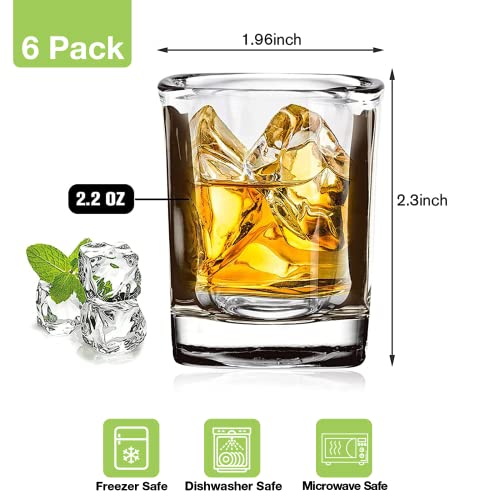Hlukana 6 Pack Heavy Base Shot Glasses Set, 2.2 oz Clear Tequila Square Shot Glass Bulk, Espresso Shot Glass for Vodka, Whiskey, Tequila, Espressos, Spirits & Liquors