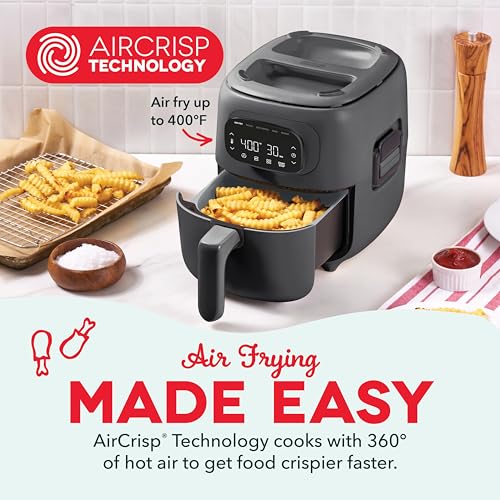 Dash Flip & Fry™ Digital 2-in-1 Grill & Air Fryer - Has AirCrisp® Technology - Digital Touchscreen, Ceramic Nonstick Grill Plate & Special Dehydrate Function - 3 Quarts - Forged Iron