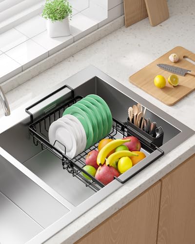 Kitsure Expandable in-Sink or Over-Sink Dish Drying Rack, Large, Black