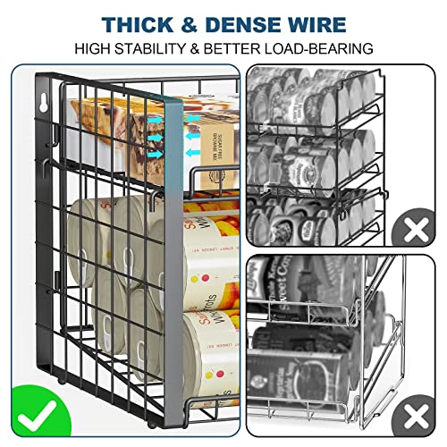 JKsmart 2-Tier Stackable Can Rack Organizer for Pantry, Adjustable Can Dispenser Holds Up to 60 Cans, Can Storage Holder for Various Ounces of Canned Food Soda Drinks, Black, 2 Pack