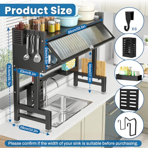 XDTIME Over the Sink Dish Drying Rack – 3 Tier with Cover, Space-Saving Dish Drainer Organizer for Dishes, Glasses, Bowls & Cutlery, Tidy Kitchen Counter Storage Solution