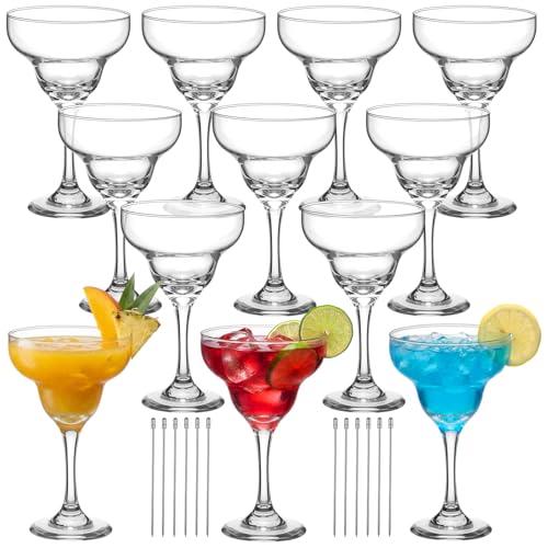 Maxdot Set of 12 12oz Margarita Glasses with Stainless Steel Cocktail Picks, Large Crystal Stemmed Cocktail Glasses Wide Rim Margarita Cups for Parties, BBQs, Frozen Drinks, Daiquiris & Pina Coladas