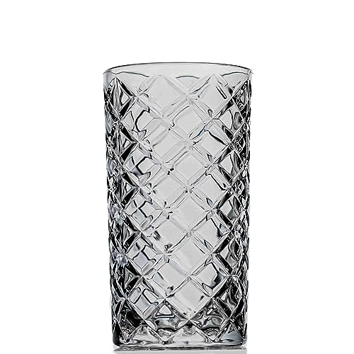 Amehla 14-ounce Highball Glass, Japanese Diamond Cut Tall Tom Collins Hi-ball Cocktail, Designer Water Tumbler Glasses - Set of 2 (Highball)