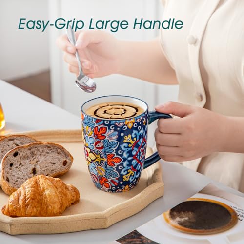 vancasso SIMI 16 oz Large Coffee Mugs Set of 6 – Bohemian Ceramic Cups with Handle, Perfect for Latte, Tea, Hot Chocolate, Dishwasher & Microwave Safe Ideal Gift
