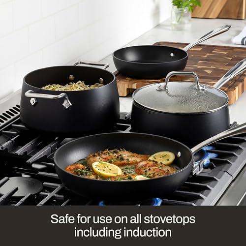 All-Clad Hard Anodized Essentials Nonstick Fry Pan 3 Piece Set, 8", 10" & 12" Induction, Oven Safe 500F, Kitchen Frying Pans, Skillets, Ergonomic Handle, Premium Cookware, Dishwasher Safe, Black