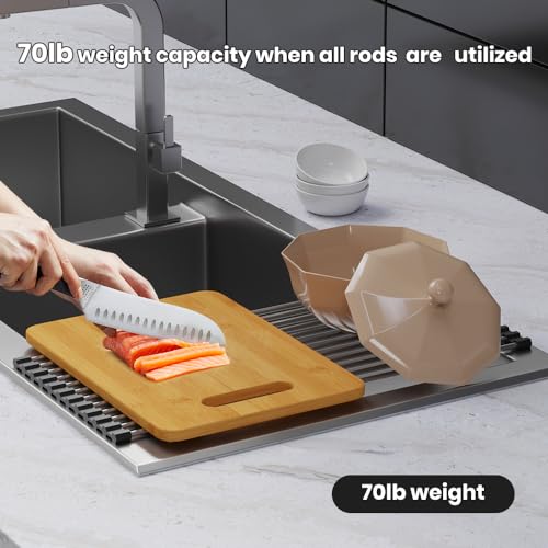 zzsbrm Roll Up Dish Drying Rack, Stainless Kitchen Accessories, Foldable Dish Rack, Anti-Slip Design Sink Counter Storage, Over The Sink Dish Rack, Stainless Steel, (17.5" x 12") Gray