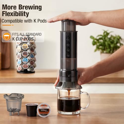 BLACKSMITH FAMILY French Press Coffee Maker - Dual Brew Coffee Press for K Cup Pod & Ground Coffee, Fast Brewing for Clean Flavor,Less Bitterness, Small Coffee Maker for Home, Office & Travel