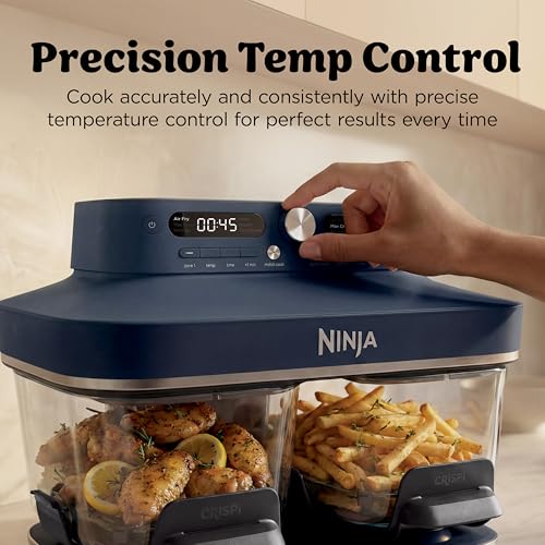 Ninja Crispi DualZone 6-in-1 Glass Air Fryer | With Nontoxic, 2x 4qt Containers & Lids | Microwave, Freezer, Dishwasher Safe | 450°F Max Temp | 1785 Watt | Cyberspace | DD101BL1