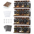 KitHero 4-Tier Wall Mount Spice Rack Organizer with 24 Glass Jars, 216 Labels & Funnel - Screw/Adhesive Mount, Black Metal & Wood Spice Storage for Kitchen Pantry Cabinet, 11.6”L x 2.4”W x 3.2”H
