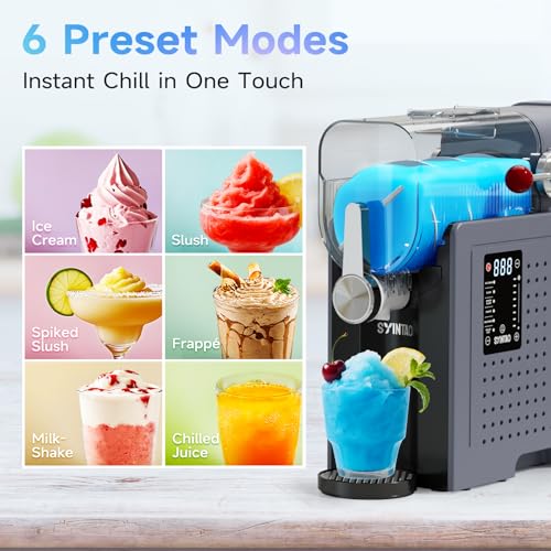 SYINTAO 2-in-1 Slushie & Soft Serve Ice Cream Maker, No-Ice-Needed Frozen Drink Machine with LED Display, 6 Preset Modes, Auto-Clean & Delay Timer – Gift for Family