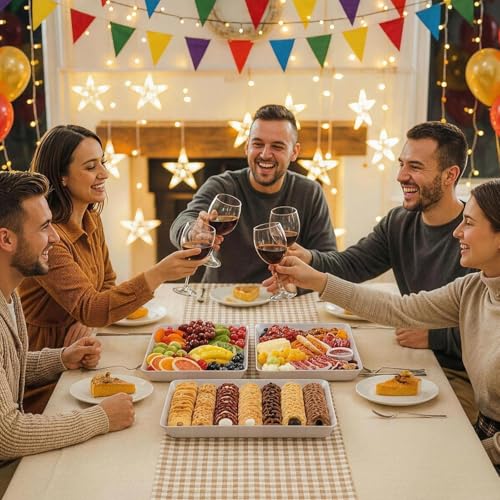 Lifewit 16" x 12" Extra Large Plastic Serving Trays for Party, 4 Pack Reusable White Food Platters for Cookies, Desserts, Fruit, Appetizers & Charcuterie, BPA-Free Catering Trays for Parties & Buffets