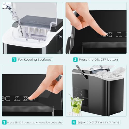 OLIXIS Ice Maker Machine with Handle,26lbs in 24 Hours,9 Cubes in 6 Mins,Auto-Cleaning Portable Ice Maker with Basket and Scoop, Countertop for Home, Kitchen, Camping, RV, Sleek Black