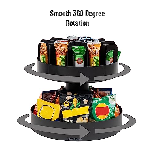 Mind Reader 2-Tier Snack Carousel, Countertop Organizer, Snack Tray, Breakroom, Kitchen, 14.25"L x 14.25"W x 14"H, Black