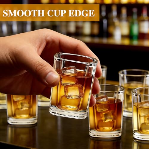 Flrolove 48 Pack Shot Glasses Bulk, 2.2 oz Clear Heavy Base Shot Glass, Whiskey Shot Glasses for Christmas Gift, Mini Square Shot Glass Set for Tequila, Vodka, Spirits & Liquors, Cocktail, Whiskey