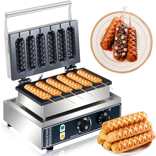 Commercial Corn Dog Waffle Maker,1600W Lolly Stick Waffle Maker,6 Slice Non-Stick,Stainless Steel Corn Hot Dog Waffle Iron with Temp and Time Control, for Restaurant Bakery Snack Bar Family.