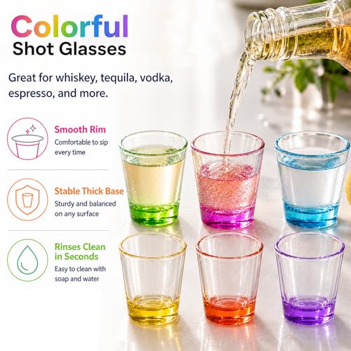 ZZYFGH 6 Pack Shot Glasses Set,1.5 oz Colorful Shot Glass with Heavy Base,Shot Glass for Vodka, Whiskey, Tequila, Espressos, Spirits & Liquors