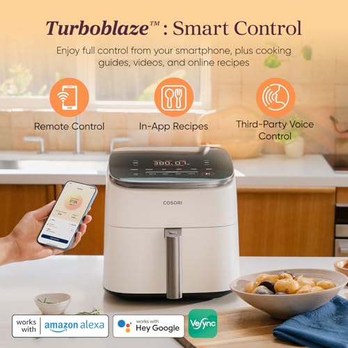Cosori 9-in-1 TurboBlaze Air Fryer 6 Qt, Smart Control, 90°–450°F, Shake Reminders, Precise Heating for Even Results, Air Fry, Roast, Bake, Broil, Dry, Frozen, Proof, Reheat, Keep Warm, 120V, Cream