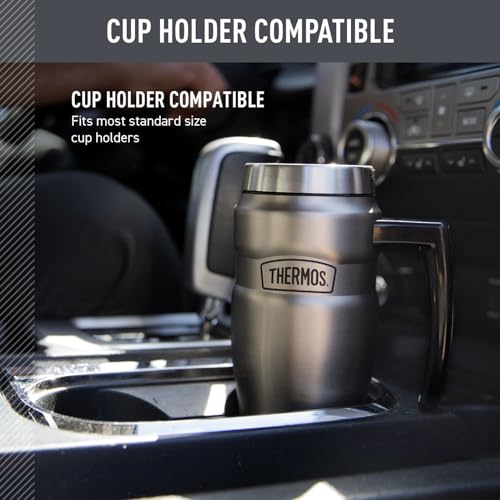 THERMOS Stainless King Vacuum-Insulated Travel Mug with Handle - 16oz, Matte Steel - Thermos Tumbler for Hot & Cold Drinks - Leak-Proof & Sweat-Proof Stainless Steel Coffee Mug with Lid for Commuting