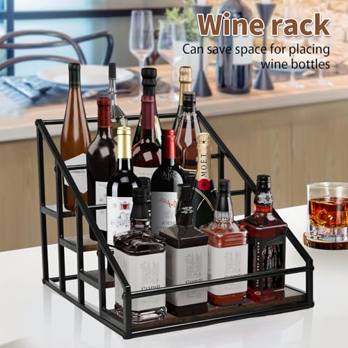Coffee Syrup Organizer Rack, Liquor Bottle Display Shelf, Spice Racks, 4-Tier 16 Syrup Bottles Holder Stand for Coffee Bar Kitchen Small Wine Rack for Bar Family Storage for Syrup Wine Dressing
