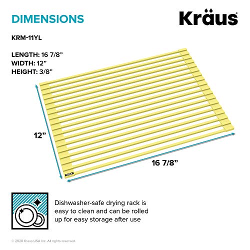 Kraus Multipurpose Workstation Sink Roll-Up Dish Drying Rack, Colander and Trivet in Yellow, KRM-11YL