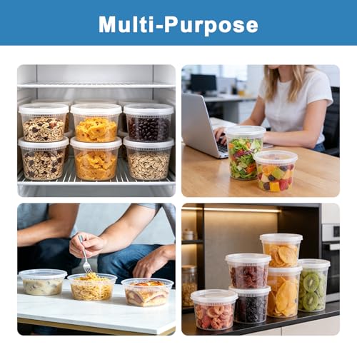 Lamosi 60 Sets Deli Containers with Lids, 8/16/32 oz Quart Containers BPA Free, Airtight Takeout Plastic Food Storage Container, Stackable Leakproof Microwave & Freezer Safe for Soup, Sauce & Leftover