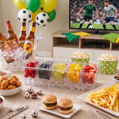 Lifewit Chilled Condiment Caddy with 5 x 20 oz Containers, Compact 15" Garnish Tray with Lids for Bartenders, Taco Bar Party Serving Set & Dirty Soda Bar Supplies, Ideal for Fruit, Salad, Toppings