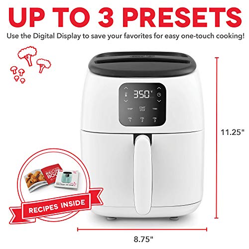 Dash Tasti-Crisp™ Digital Air Fryer – 2.6 Quart Small Compact Mini Air Fryer for French Fries, Nuggets & More, 1-2 People, Auto Shut Off, Adjustable Temp, Dishwasher Safe Parts - White