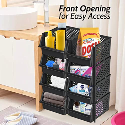 Skywin Stackable Storage Bins Open Front for Pantry Storage, 4 Pack - Black