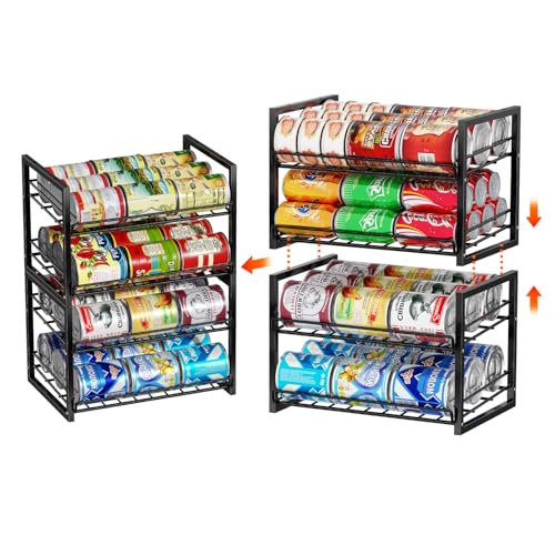 MWQ 2-Tier Stackable Can Organizer 2 Pack, Pantry Can Dispenser Holds Up to 48 Cans, Metal Wire Basket for Canned Food Soda Drinks, Black