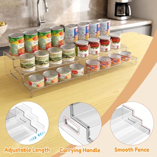 Yecuip Expandable Can Rack Organizer for Pantry, 3-Tier Adjustable Can Storage Holder, Holds Up to 24 Cans, Acrylic Canned Food Organizer for Pantry, Cabinet, Countertop, Kitchen