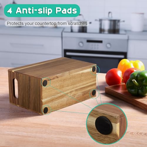 ALELION Acacia Wood Utensil Holder Organizer for Counter - Large Wooden Utensil Caddy for Countertop - 3 Compartment Cooking Tool Holder for Spatula - for Farmhouse Kitchen Decor and Accessories