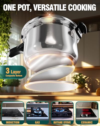 WantJoin Pressure Cooker, 8 Quart Stainless Steel Pressure Canner, Induction Compatible Cookware with Spring Valve Safeguard Devices,Compatible with Gas & Induction Cooker