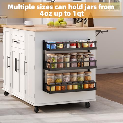 X-cosrack Wall Mount Spice Rack Organizer 5 Tier Height-Adjustable Hanging Spice Shelf Storage for Kitchen Pantry Cabinet, Dual-Use Seasoning Holder Rack with Hooks, Black-Patented