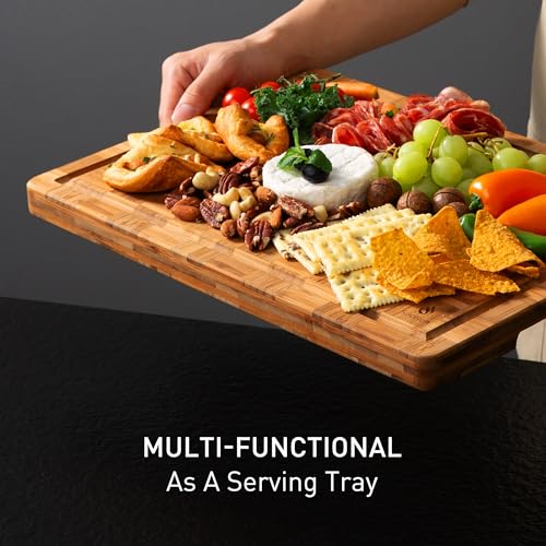 3 Pack Heavy Duty Bamboo Cutting Board Set Non Toxic Wooden Cutting Board for Kitchen Non Slip Solid End Grain Thick Wood Juice Groove Chopping Board Extra Large Butcher Block Best House Warming Gift