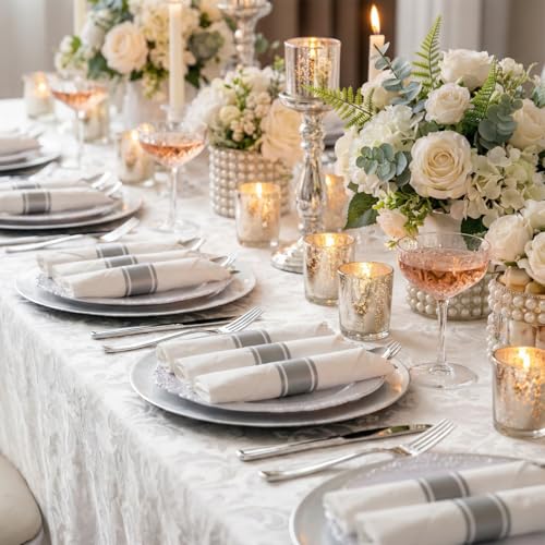 Joyido 400PCS Pre Rolled Silver Plastic Silverware Sets - Heavy Duty Silver Cutlery - Include 100 Pack Wrapped Disposable Utensils with Napkins for Parties & Dinners & Weddings