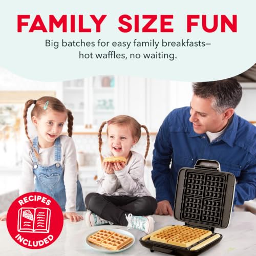 DASH No-Drip Waffle Maker: Waffle Iron 1200W + Waffle Maker Machine For Waffles, Hash Browns, or Any Breakfast, Lunch, & Snacks with Easy Clean, Non-Stick + Mess Free Sides - Aqua